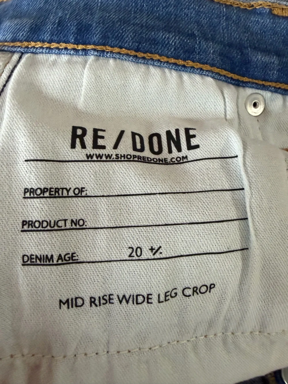 RE/DONE Originals Mid Rise Wide Leg Crop Jeans Light Wash Size 24 🩷